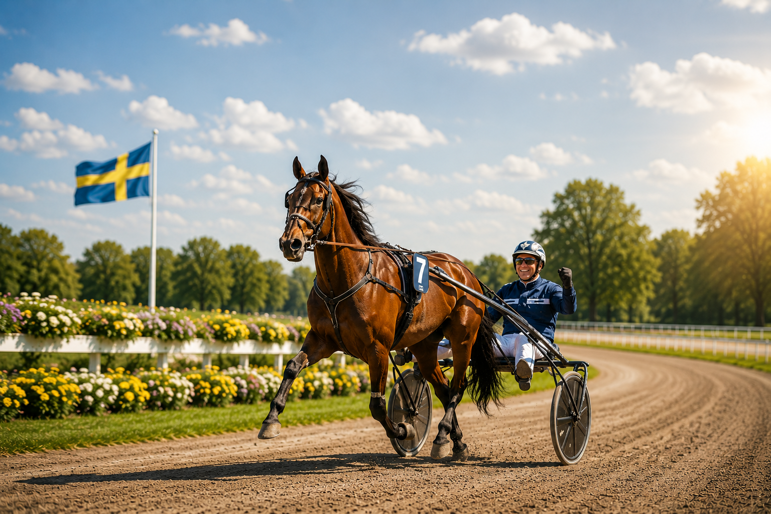 Travhäst springer på en travbana